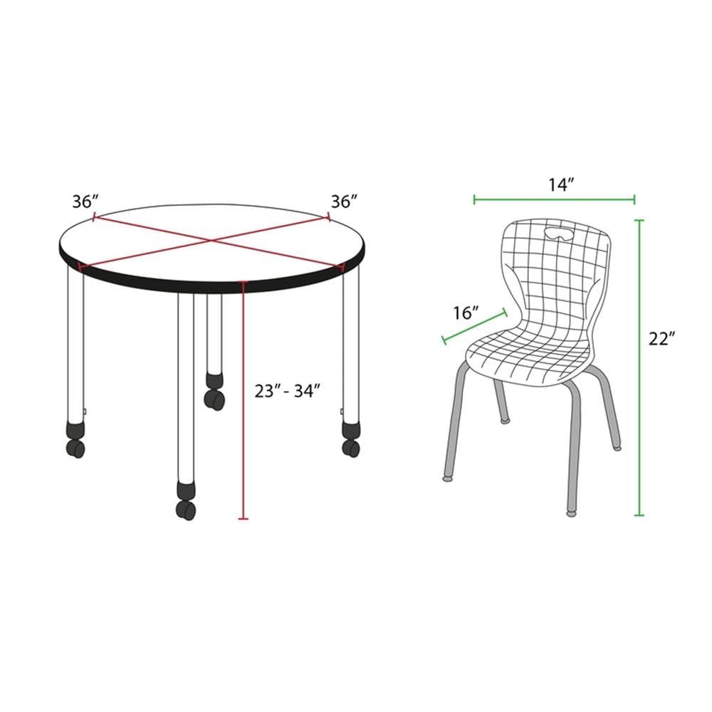 36" Round Mobile Classroom Table with 4 Stackable Chairs T6803
