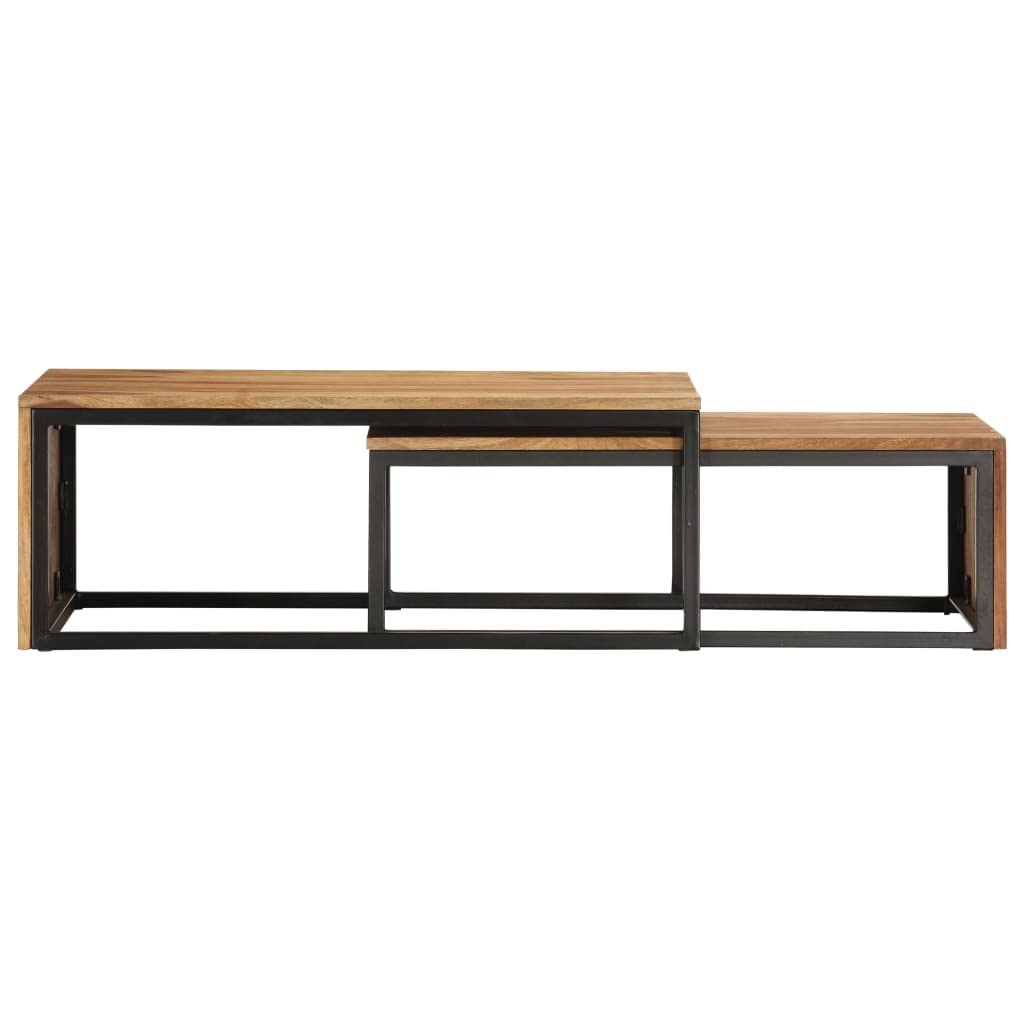 Brown Set of 2 Solid Sheesham Wood Rectangular Nesting Coffee Table Z8757