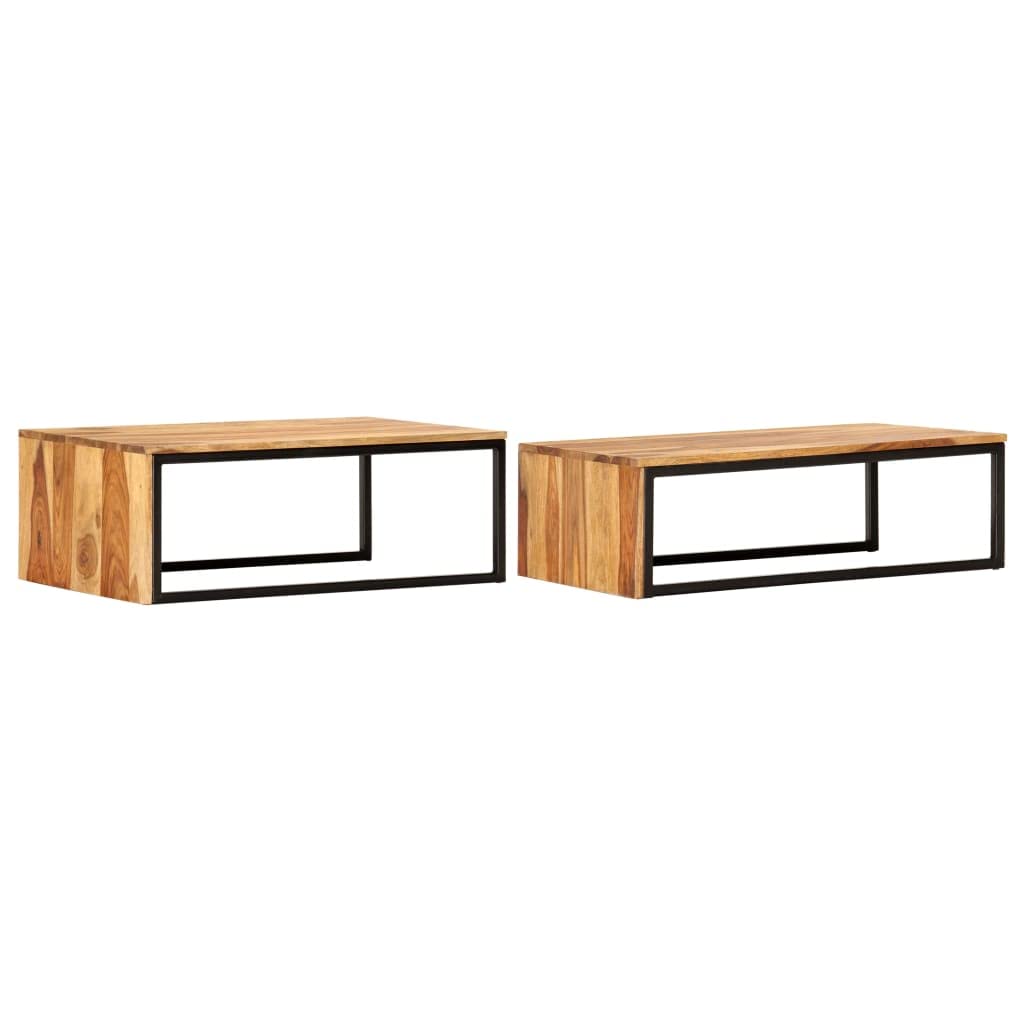Brown Set of 2 Solid Sheesham Wood Rectangular Nesting Coffee Table Z8757