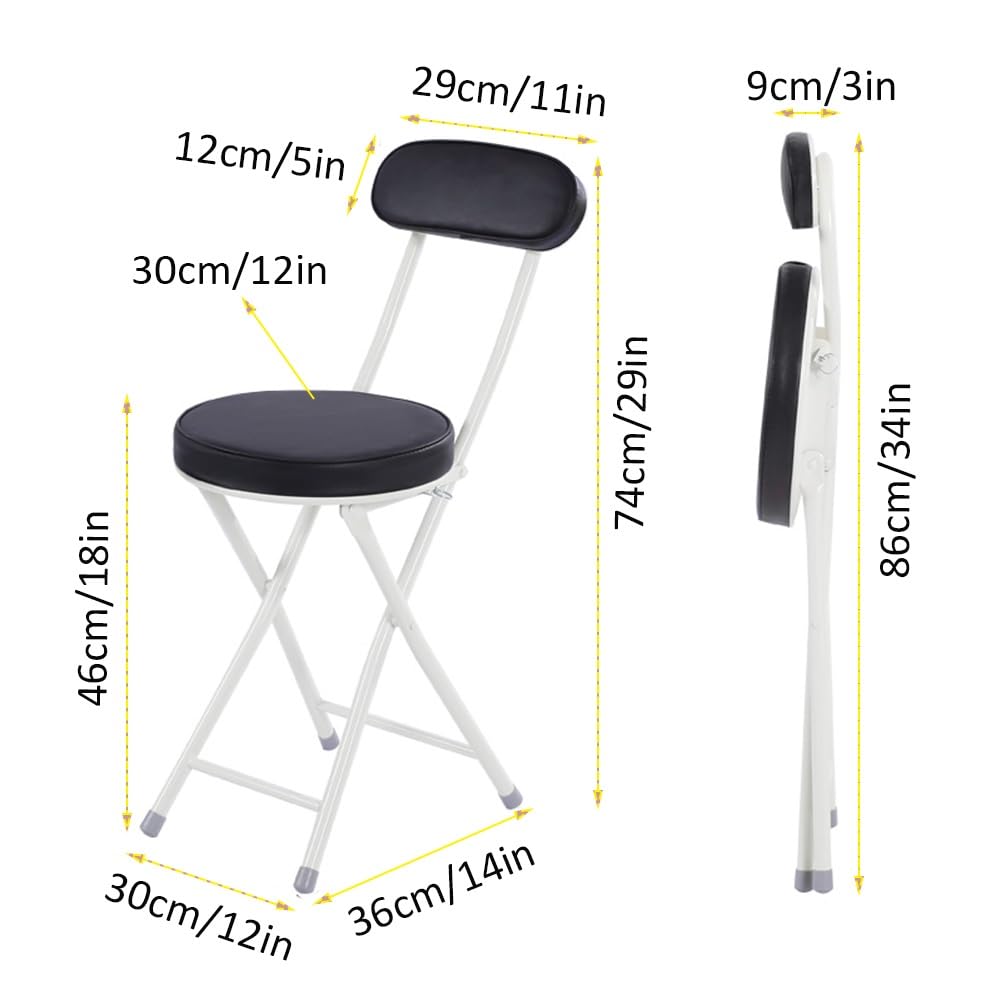 Portable Folding Stool with Back Support, Footrest, Padded Seat, Black W828