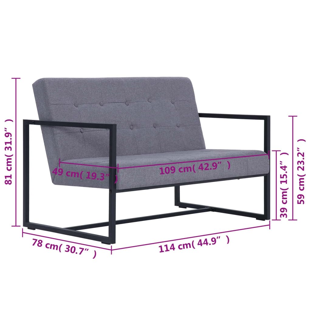 Light Gray Fabric 2-Seater Sofa with Armrests X58343