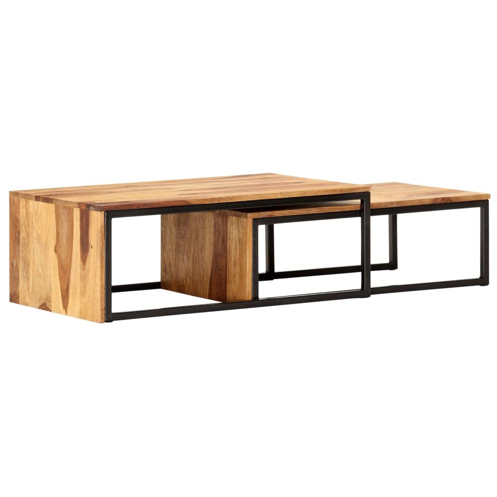 Brown Set of 2 Solid Sheesham Wood Rectangular Nesting Coffee Table Z8757