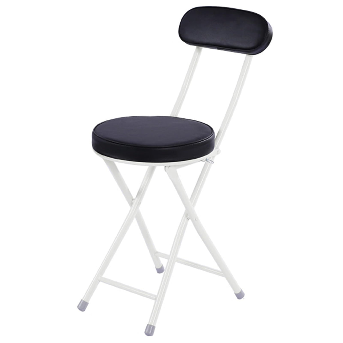 Portable Folding Stool with Back Support, Footrest, Padded Seat, Black W828