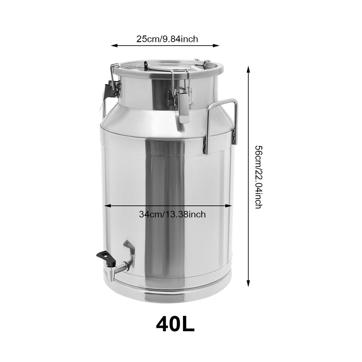 10 Gal Stainless Steel Milk Can Bucket with Faucet and Lid S129