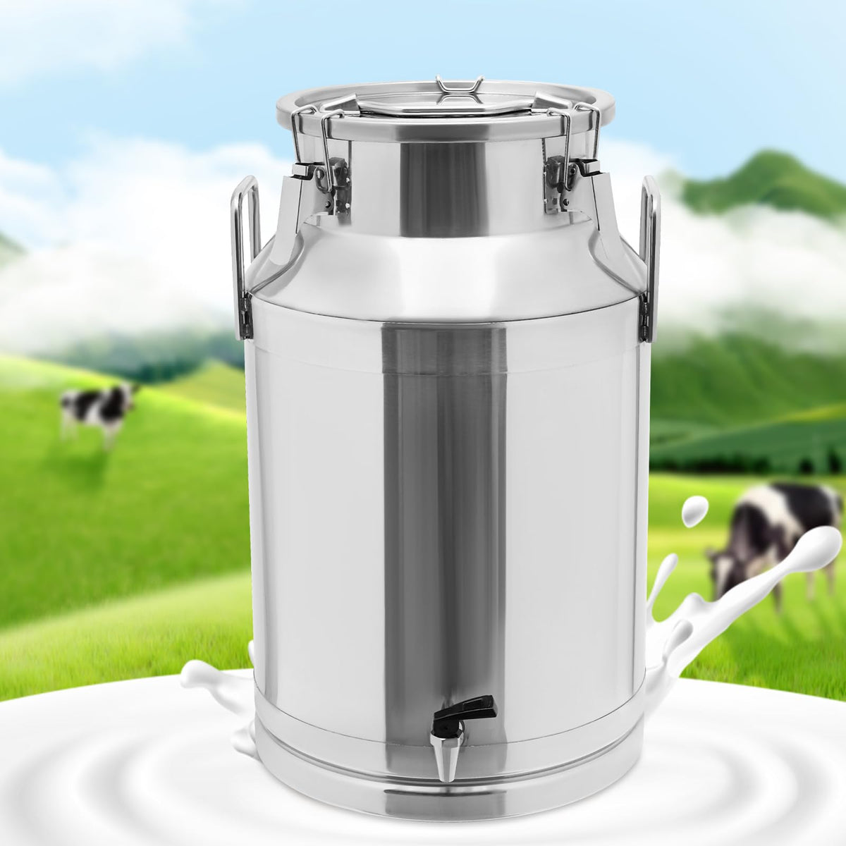 10 Gal Stainless Steel Milk Can Bucket with Faucet and Lid S129