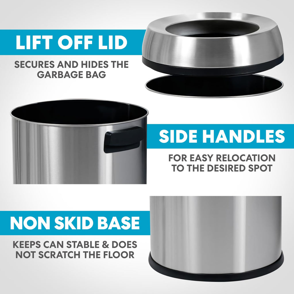 65 Liter Open Top Stainless Steel Trash Can Y1633