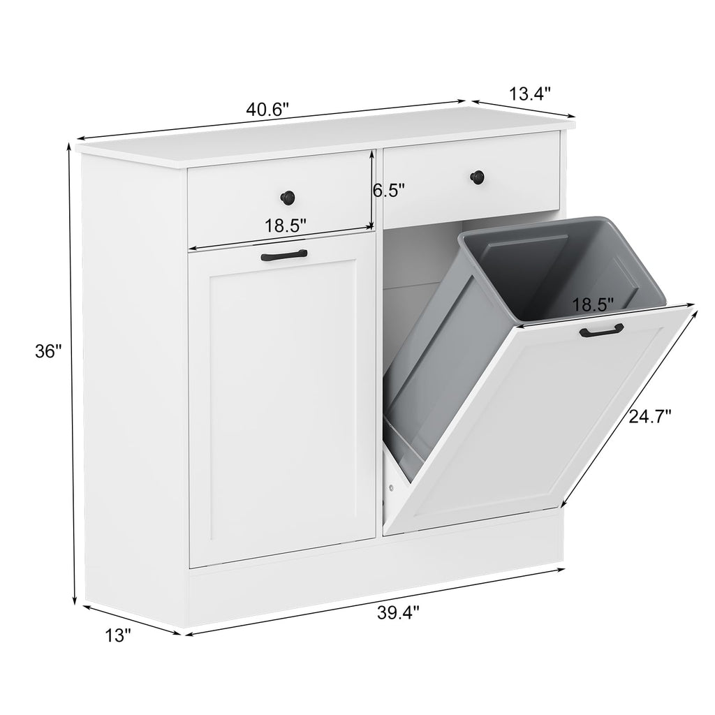 White 2 x 10 Gallon Wooden Tilt Out Trash Can Cabinet H942