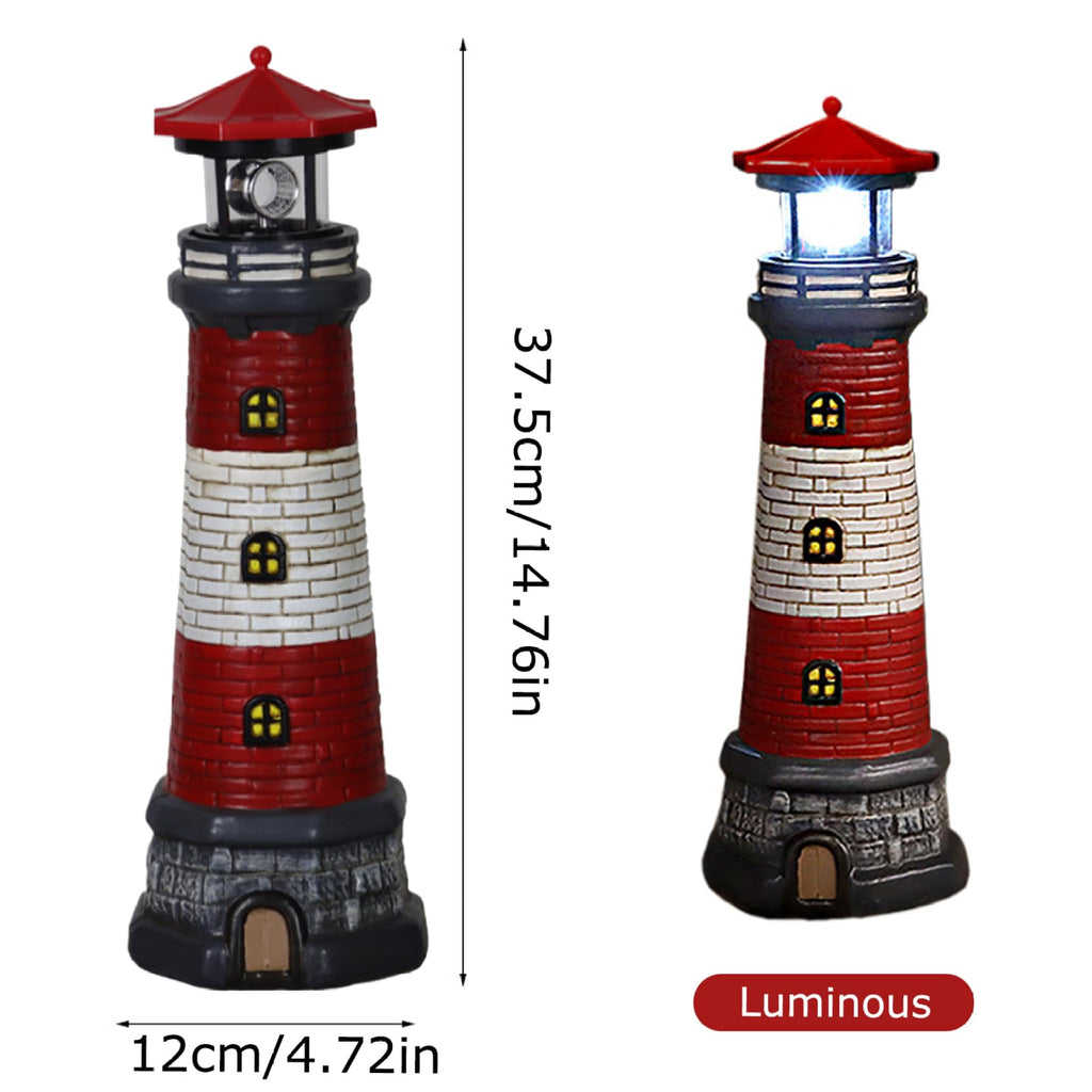 Solar Lighthouse with Rotating LED Lights, 4.7x4.7x14.8 Decorative Garden Statues, Red T51333