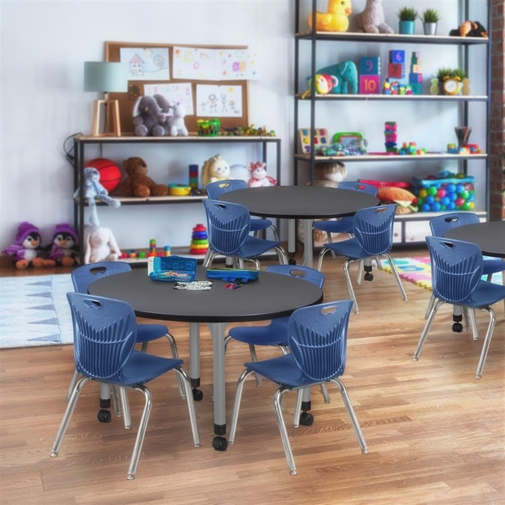 36" Round Mobile Classroom Table with 4 Stackable Chairs T6803