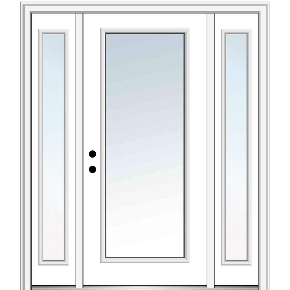 Steel Primed Right Hand In-Swing Exterior Prehung Door Full Lite 36"x80" with 14" Sidelites Y4570