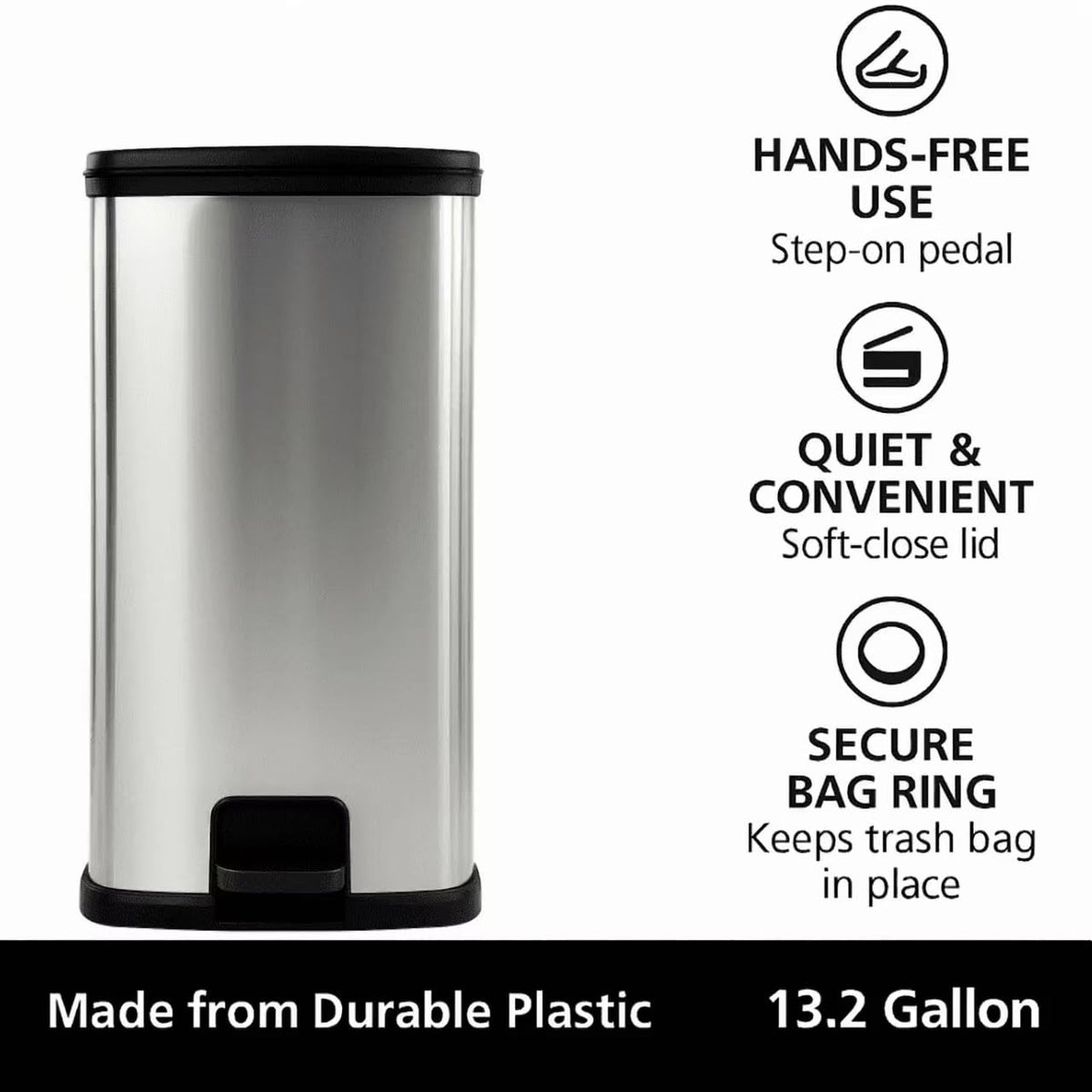 13 Gal Stainless Silver Step Trash Can M757