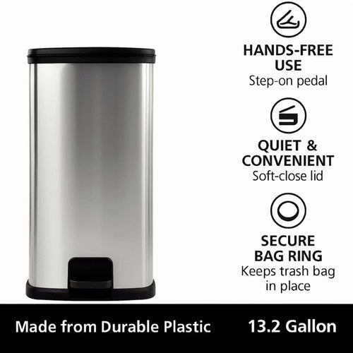 13 Gal Stainless Silver Step Trash Can M757