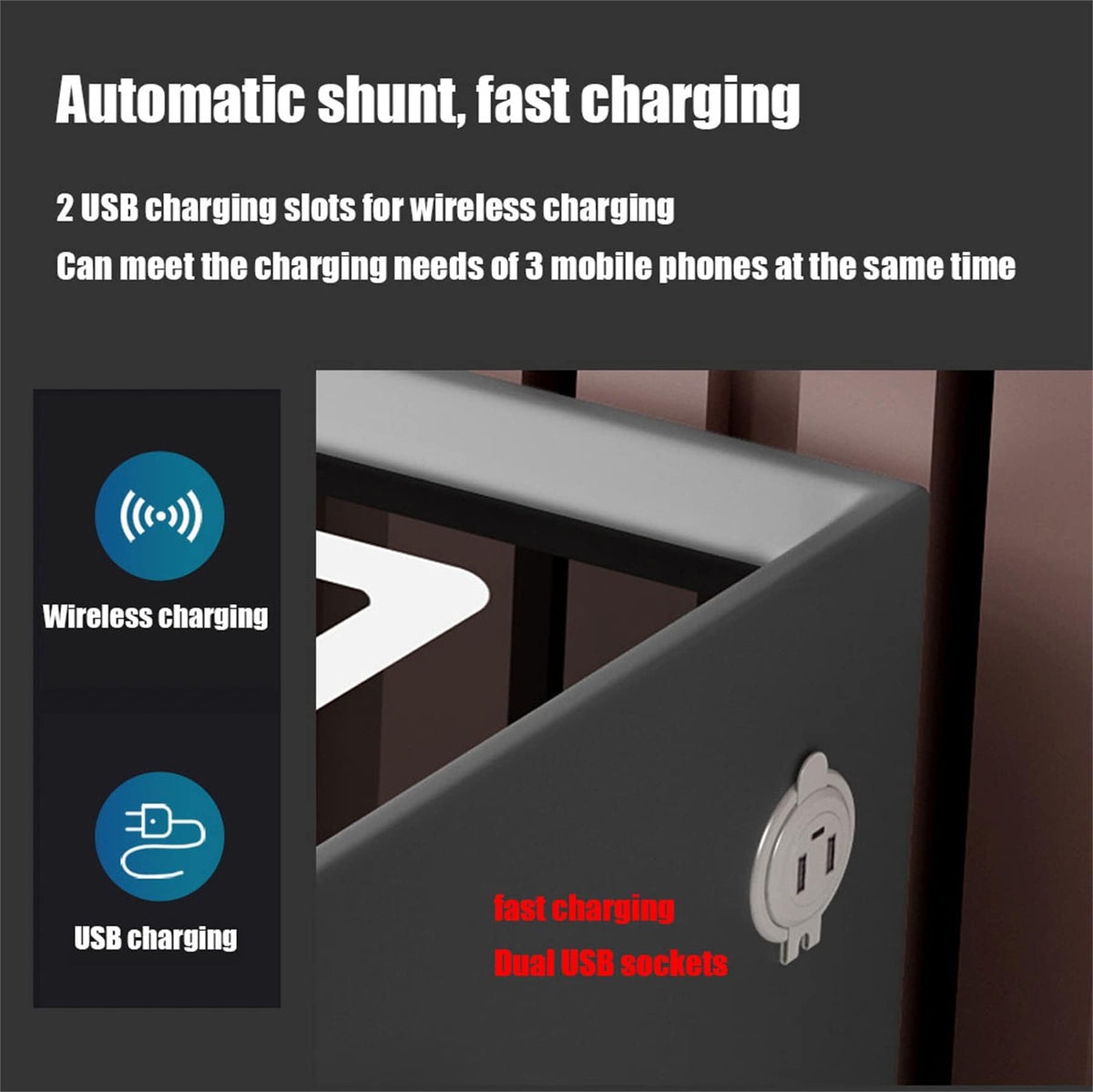 Pink 3 Drawer Smart Bedside Table with USB Charging H8519