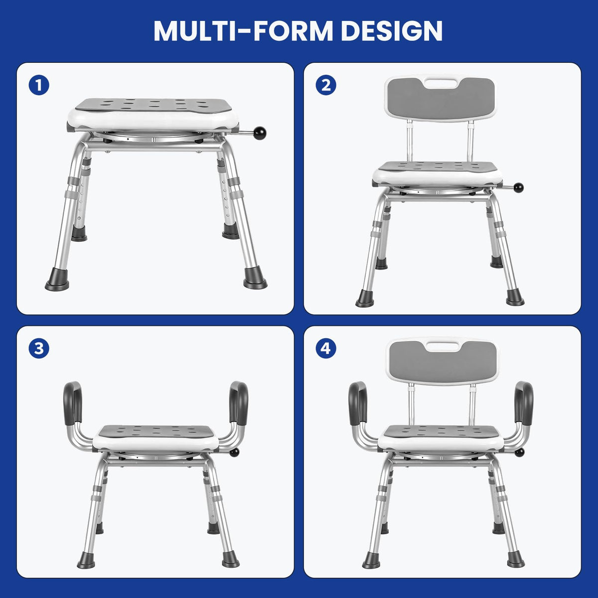 Swivel Shower Chair with Arms & Back, 5-Level Height Adjustable, 300 lbs L655
