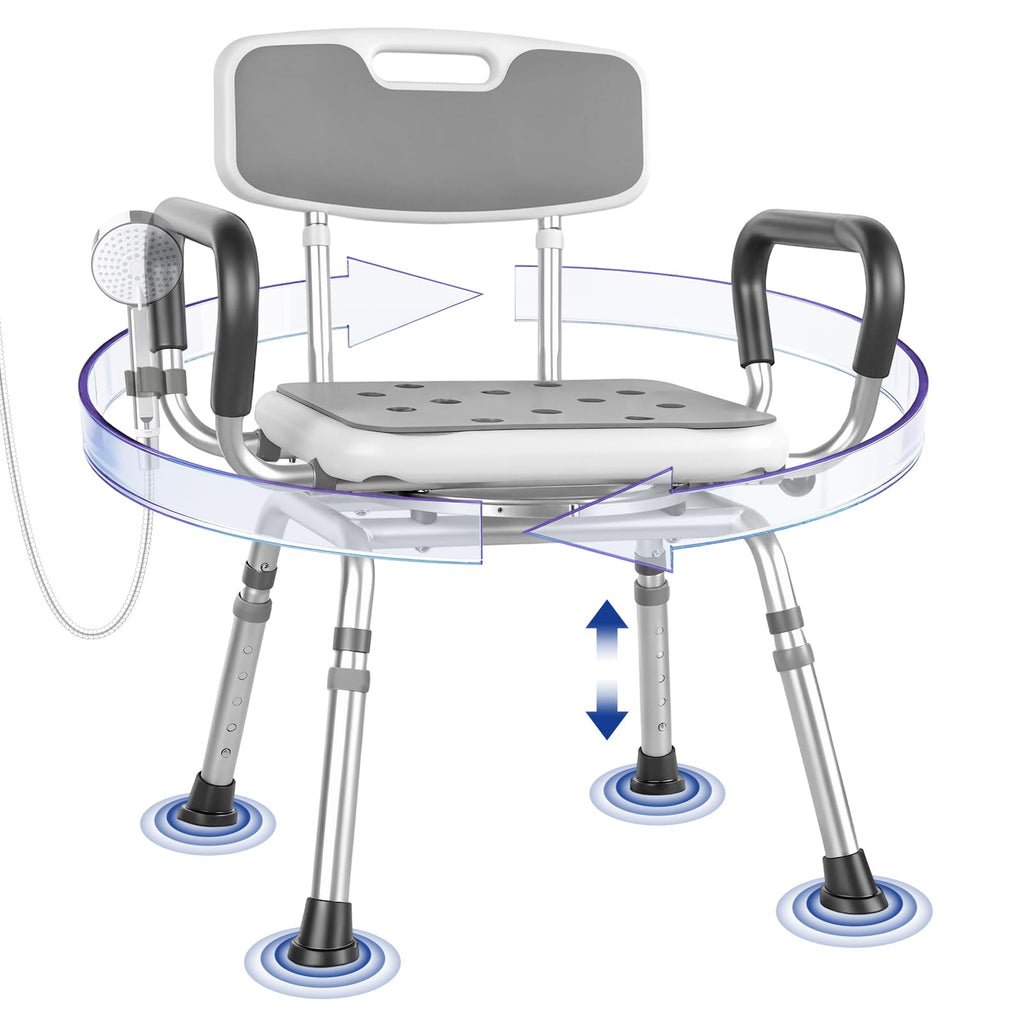 Swivel Shower Chair with Arms & Back, 5-Level Height Adjustable, 300 lbs L655