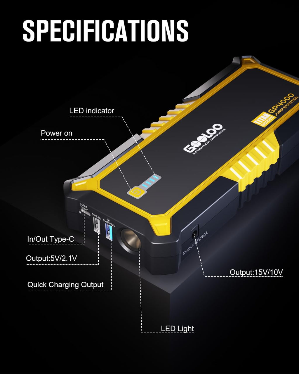 4000A 12V Portable Car Battery Jump Starter M5685