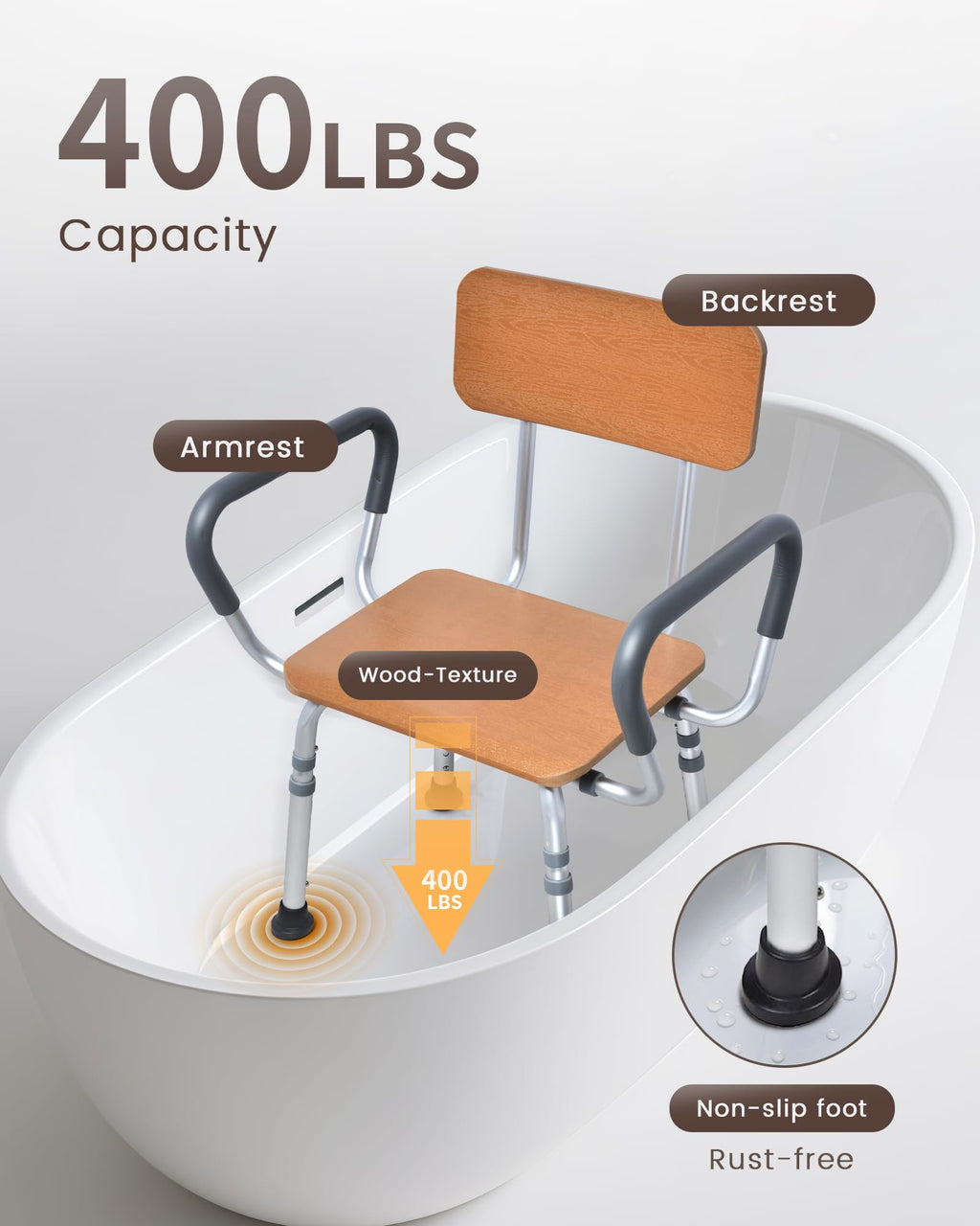 Height Adjustable Shower Chair with Arms and Back N979