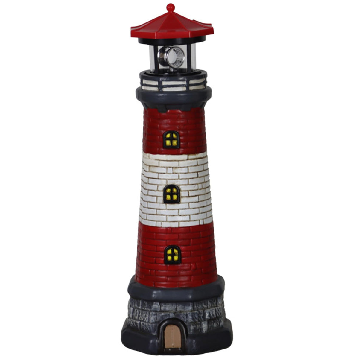 Solar Lighthouse with Rotating LED Lights, 4.7x4.7x14.8 Decorative Garden Statues, Red T51333