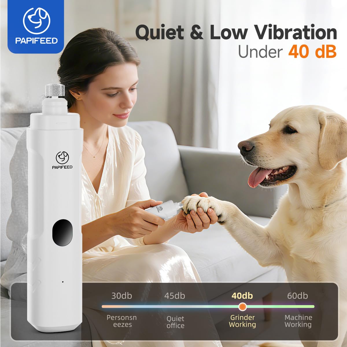 Ultra Quiet 3-Speed Rechargeable Dog Nail Grinder with LED Light X484642