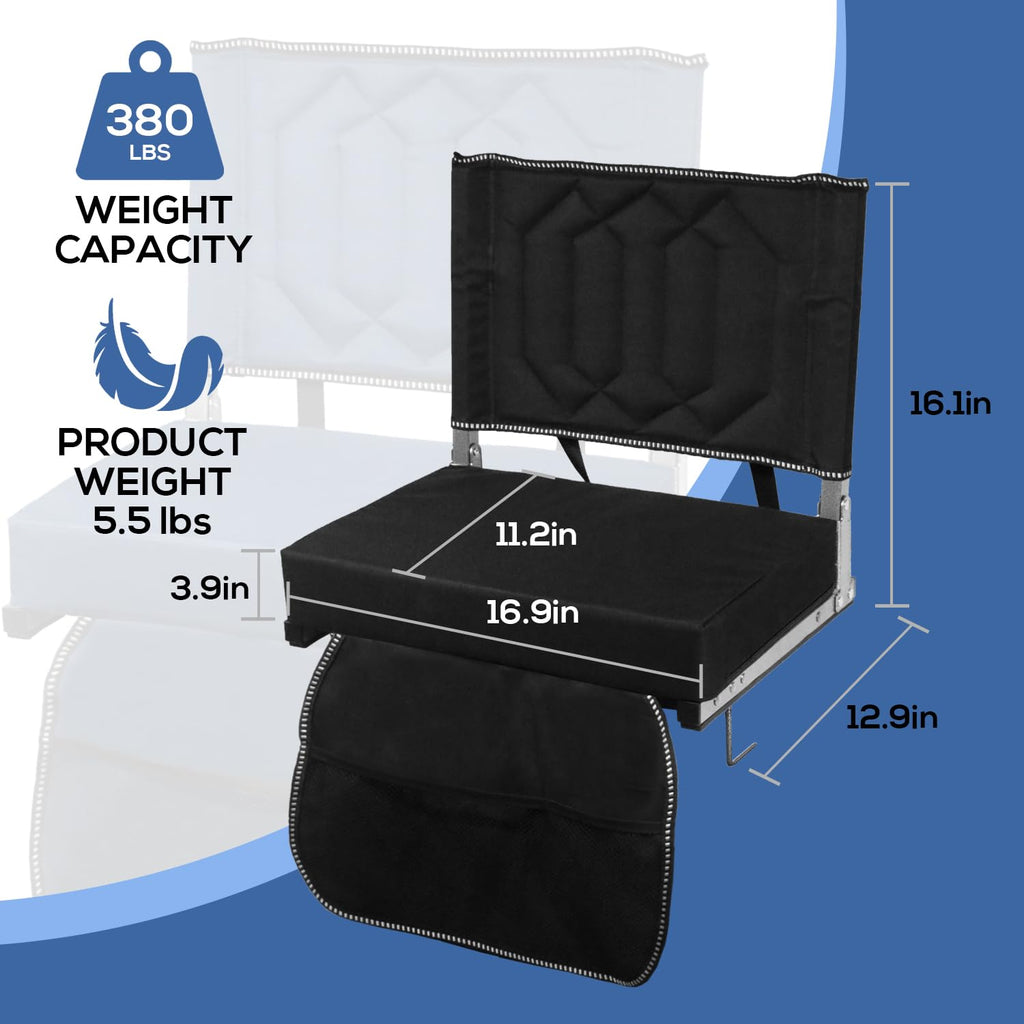Padded Bleacher Chair Cushion with Backrest, 1 Pack, Black G4790
