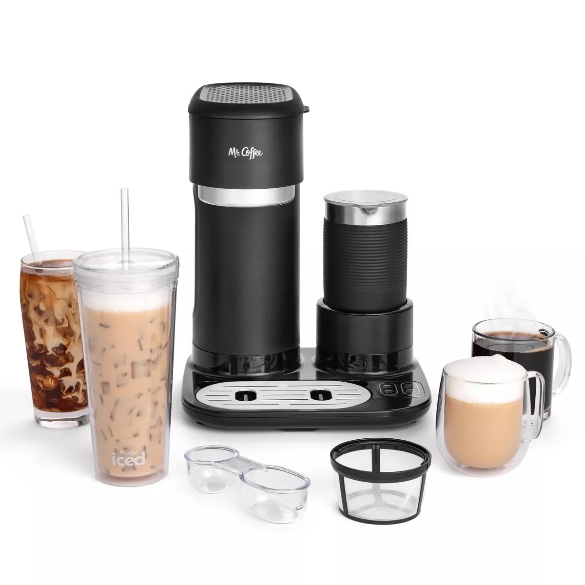 4-in-1 Single-Serve Coffee Maker with Milk Frother Black D99201