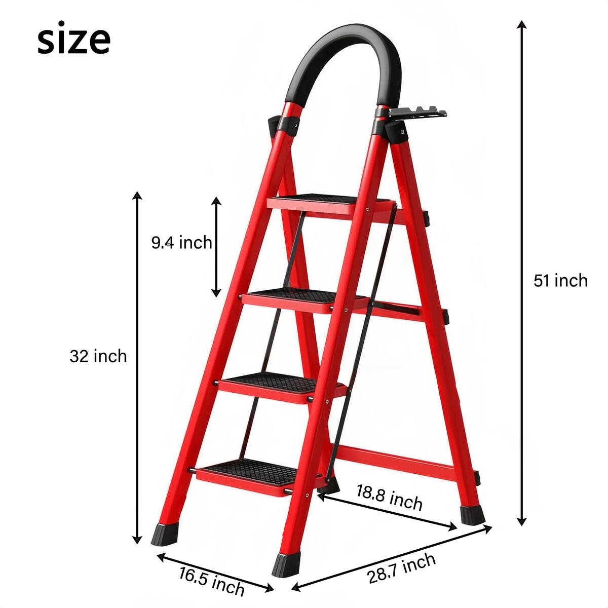 4 Step Folding Ladder with Handrails, Heavy Duty 800 lbs Step Stool V6129