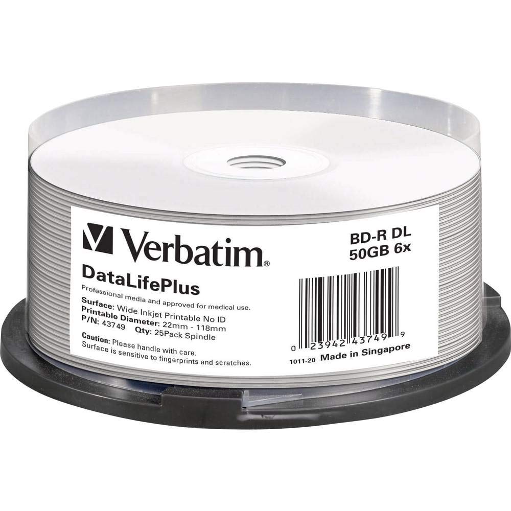 BD-R DL 50GB 8X White Inkjet Printable, 25 Pack W164320