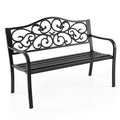 50 Inches Black Cast Iron Metal Patio Bench with Floral Backrest N40657