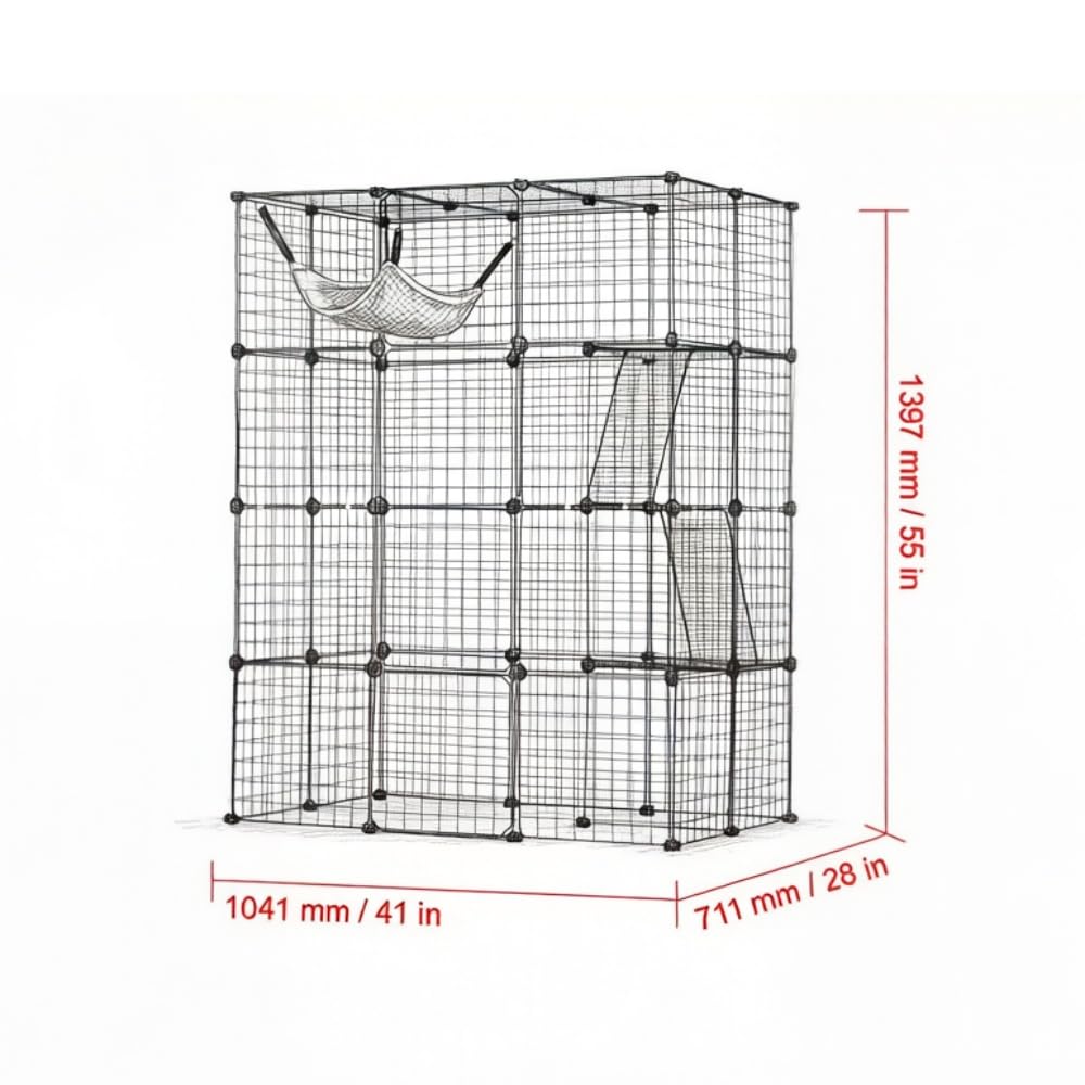 4-Tier Metal Wire Cat Cage with Hammock, Platforms & Ramps, Black R475166