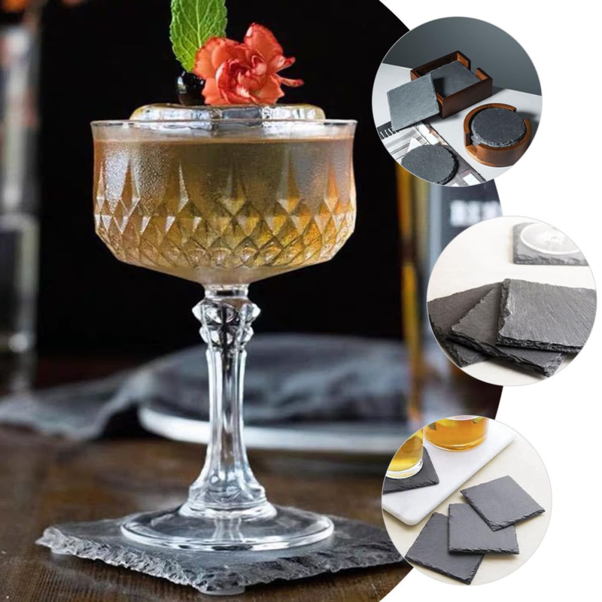 Natural Stone Drink Coasters Set V78626
