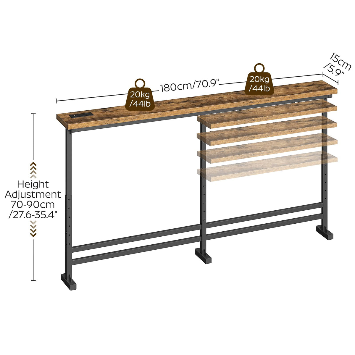 70.9" Console Table with Adjustable Height and Power Outlet F5616