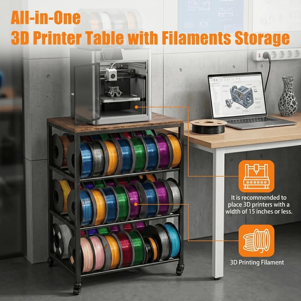 4-Tier 3D Printer Stand with Filament Storage and Wheels R171841
