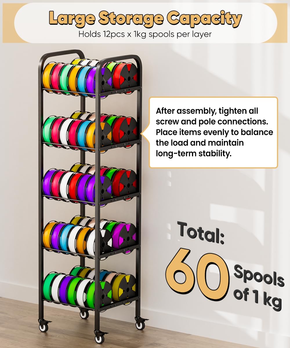 5-Tier 3D Printer Filament Storage Rack with Wheels X811848