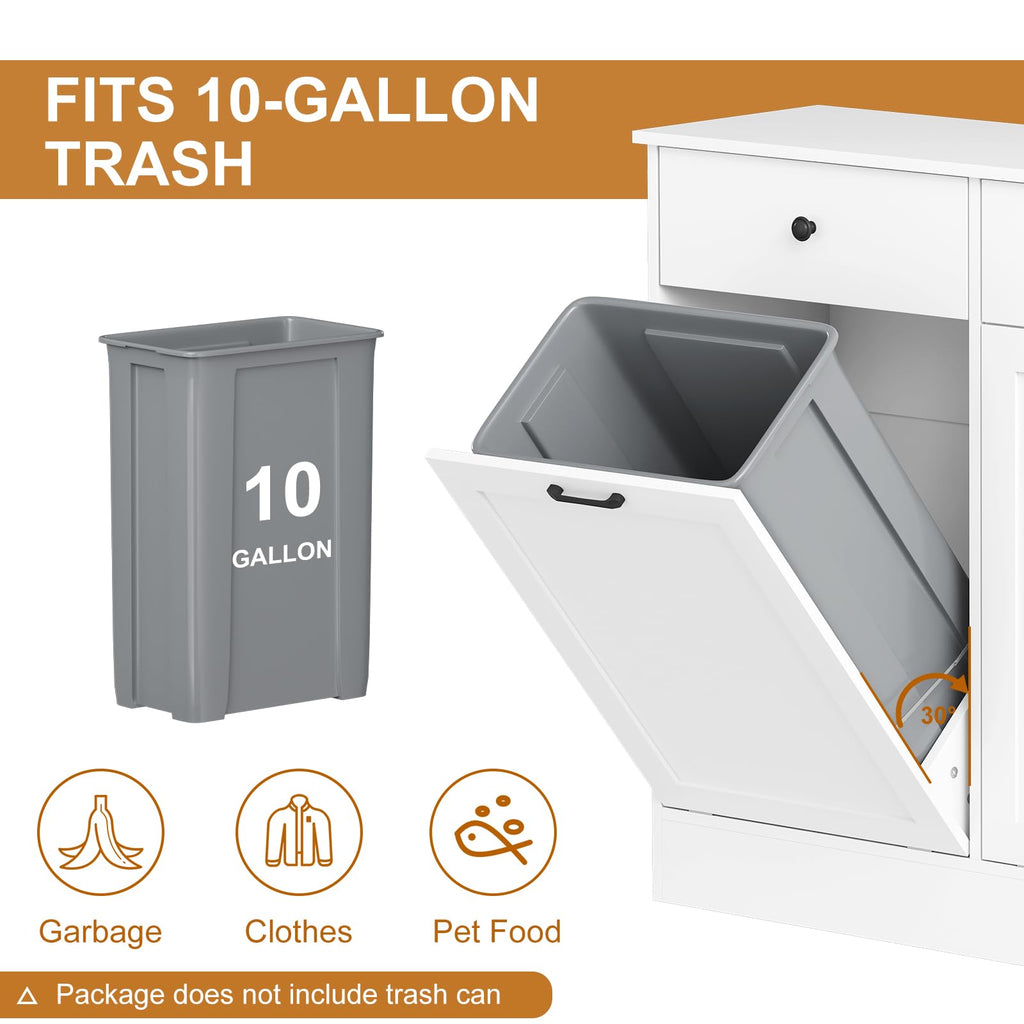 White 2 x 10 Gallon Wooden Tilt Out Trash Can Cabinet H942