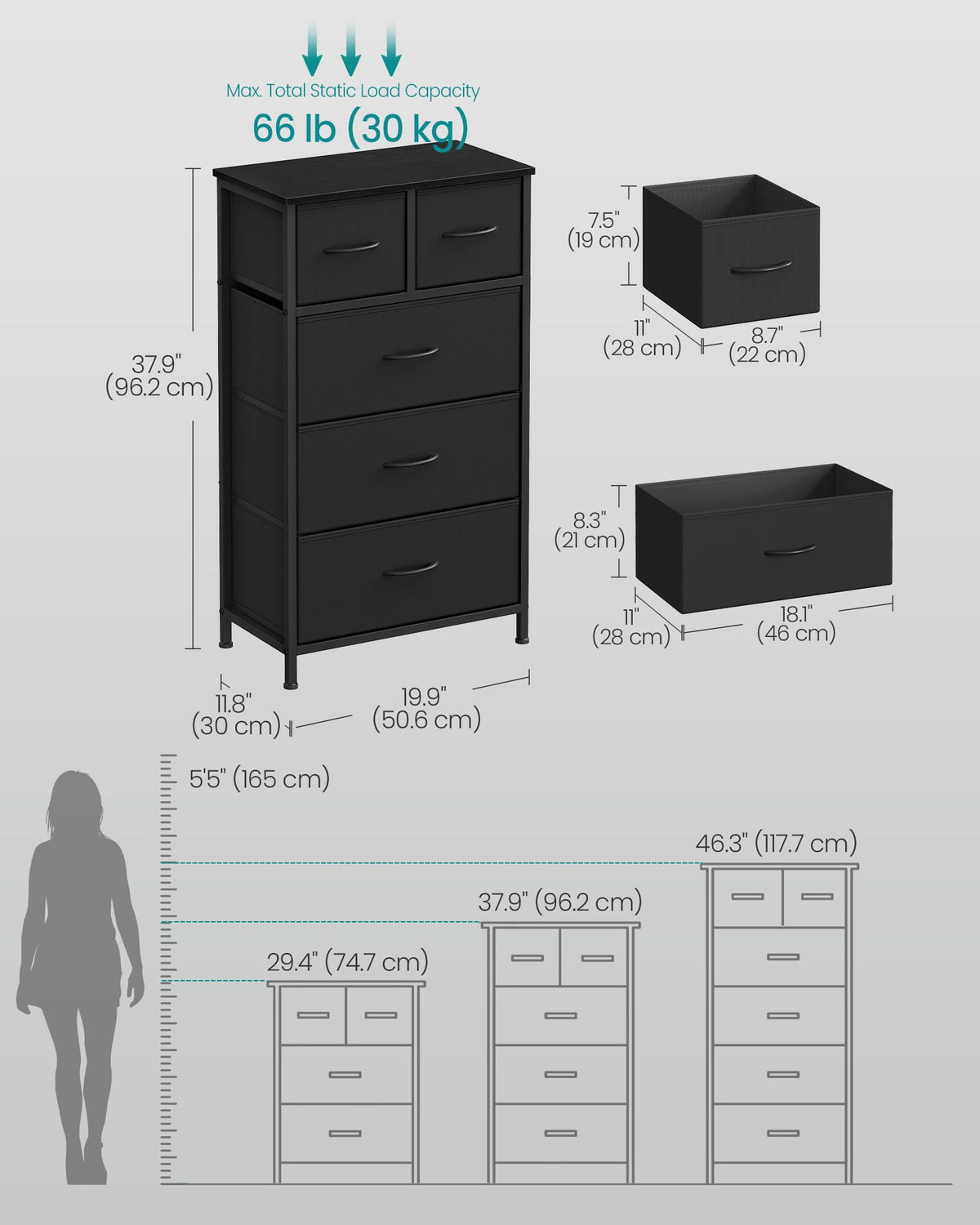 Tall Dresser with 5 Fabric Drawers T863849
