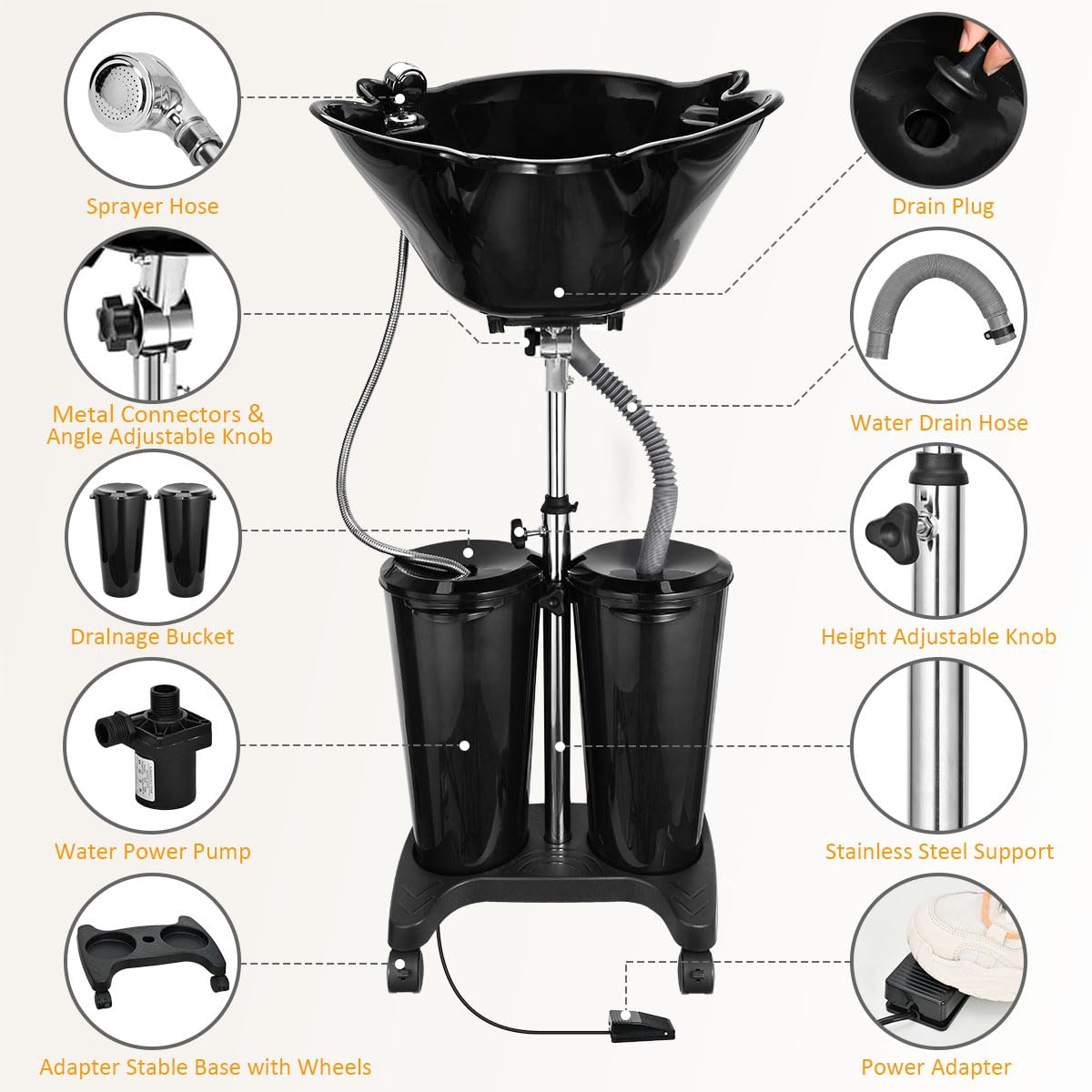Portable Shampoo Bowl with Electric Pump W12804