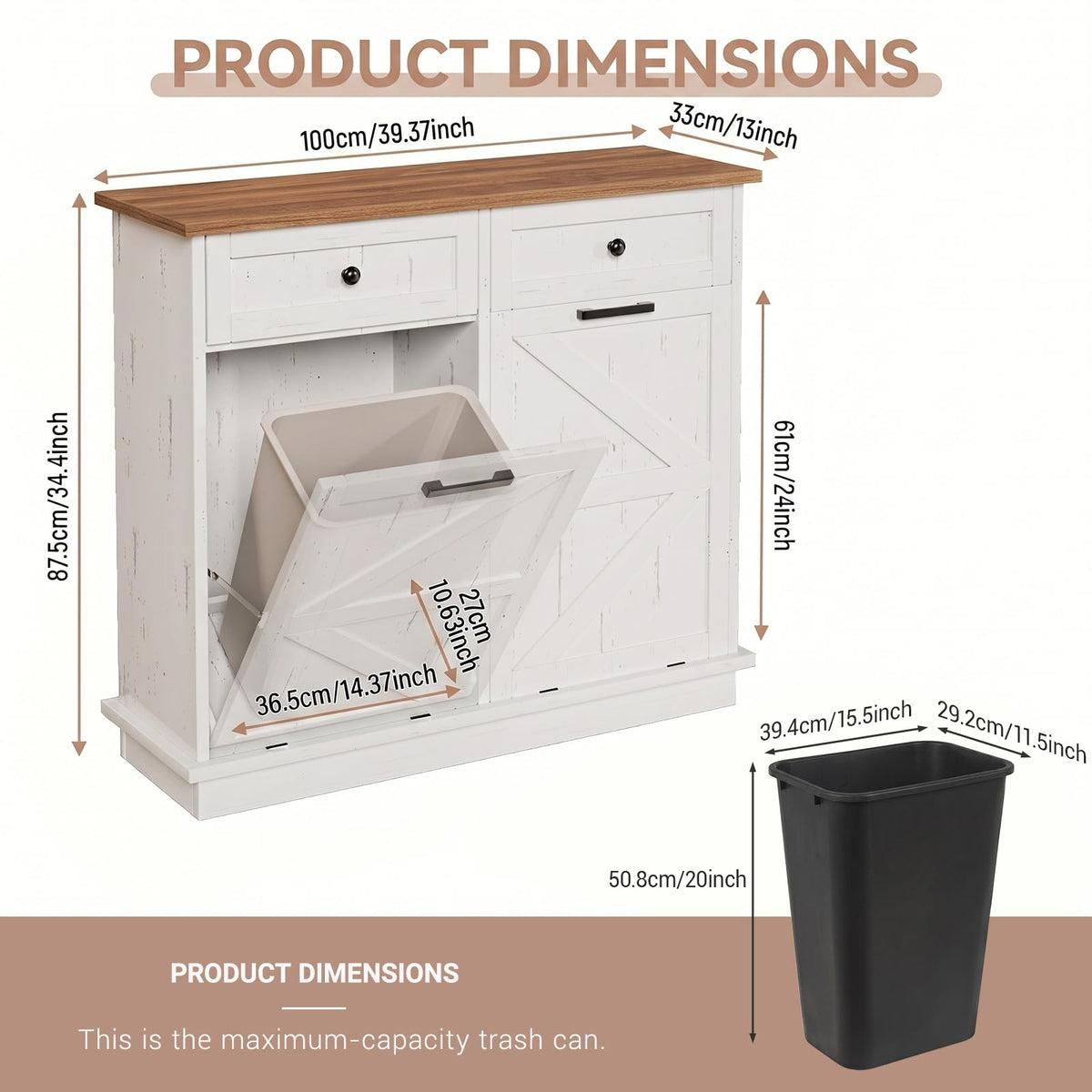 White Double Tilt Out Trash Can Cabinet with 2 Drawers B518224