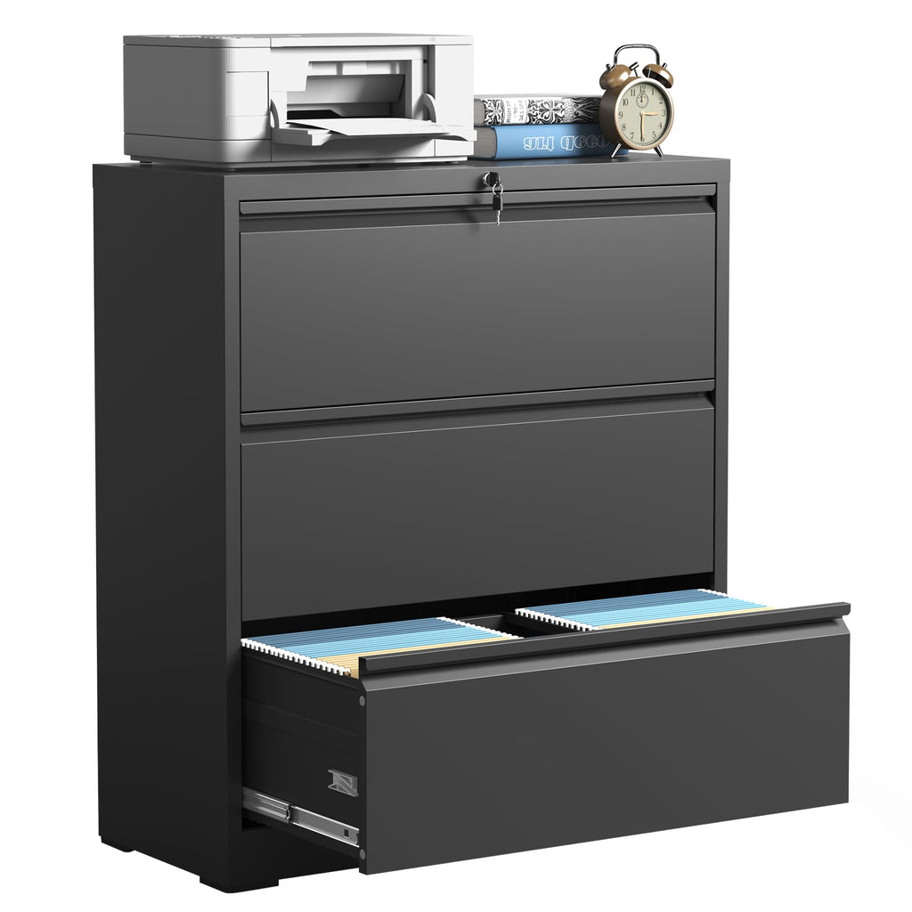 Black 3 Drawer Locking Metal File Cabinet G75484