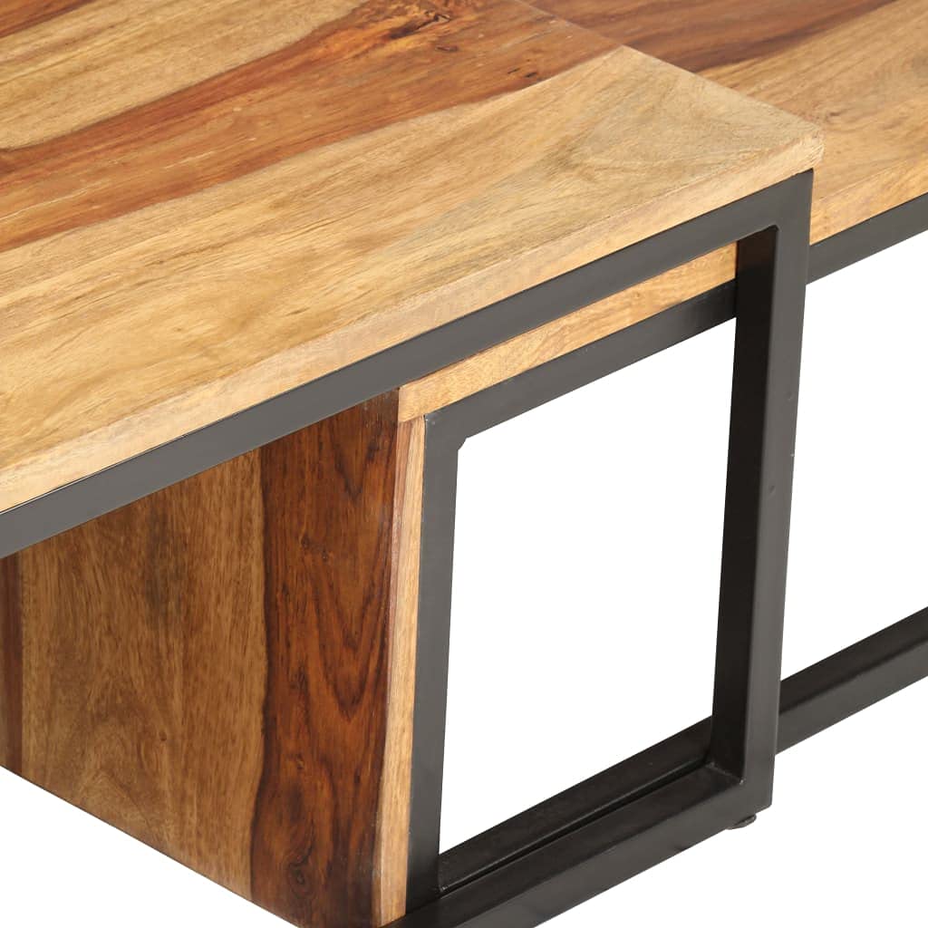 Brown Set of 2 Solid Sheesham Wood Rectangular Nesting Coffee Table Z8757