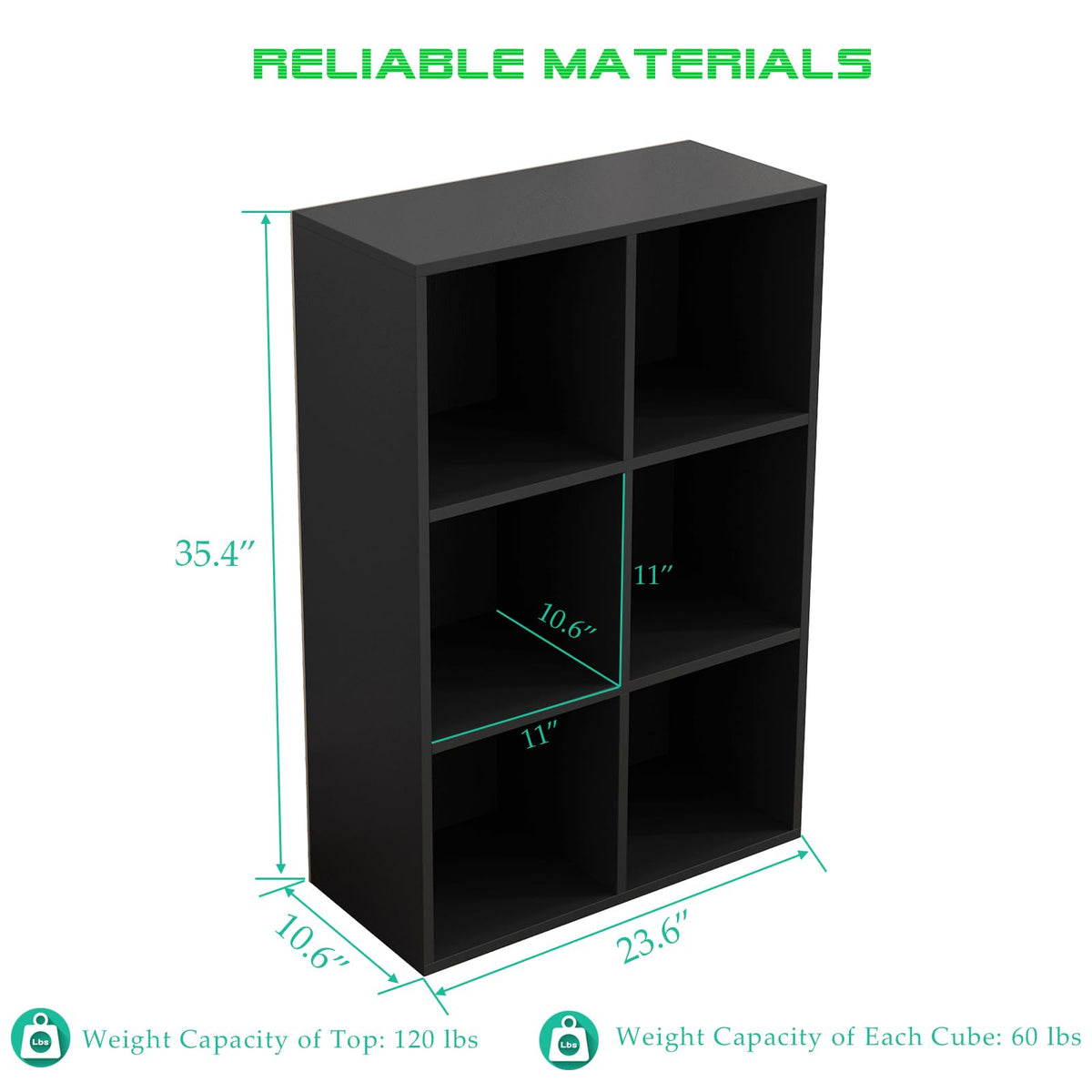 Black 6-Cube Storage Shelf Bookcase X562565