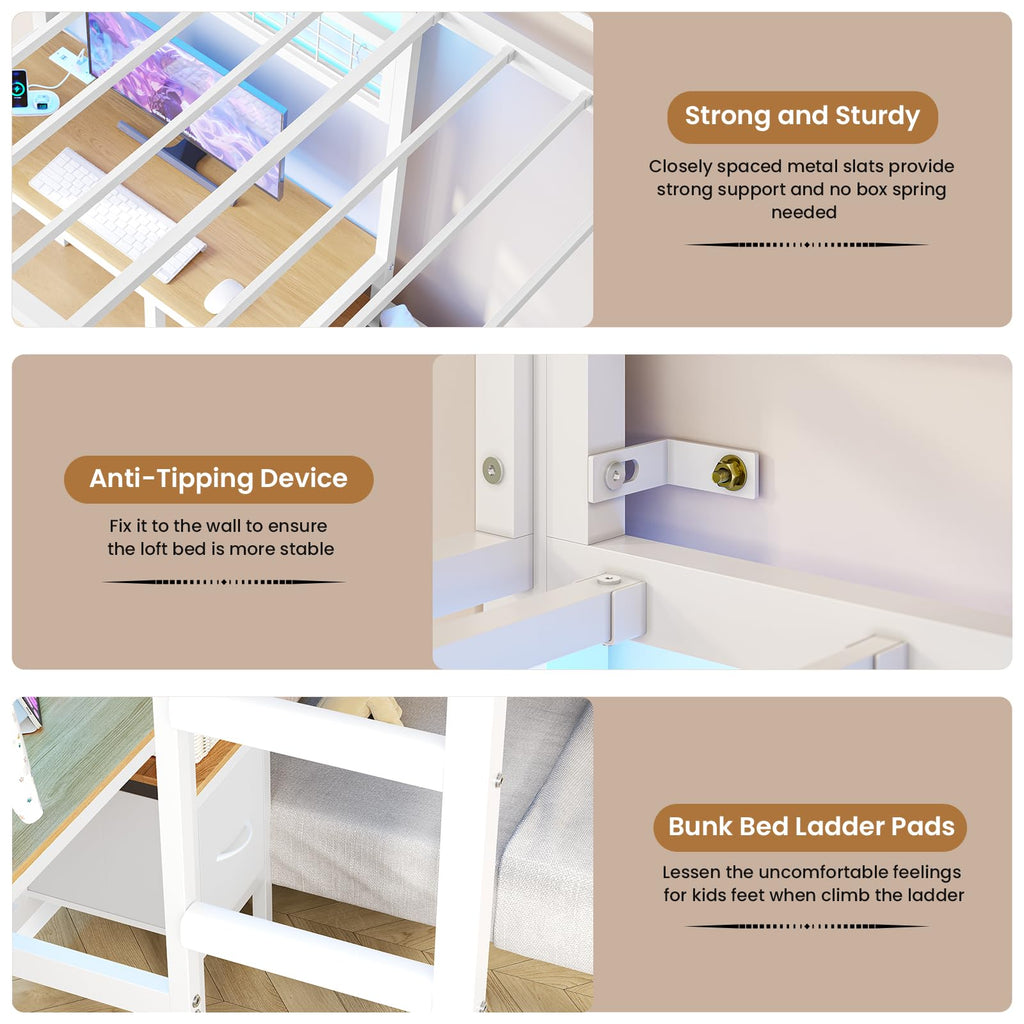 Twin Over Twin White Bunk Bed with Desk E427002