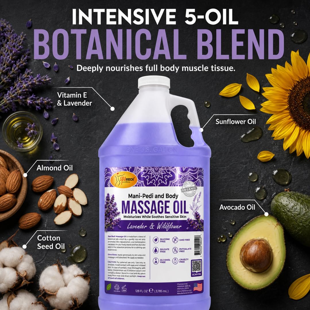 Lavender Massage Oil 128 Oz with Almond Cotton Seed Sunflower Avocado Oil F922569