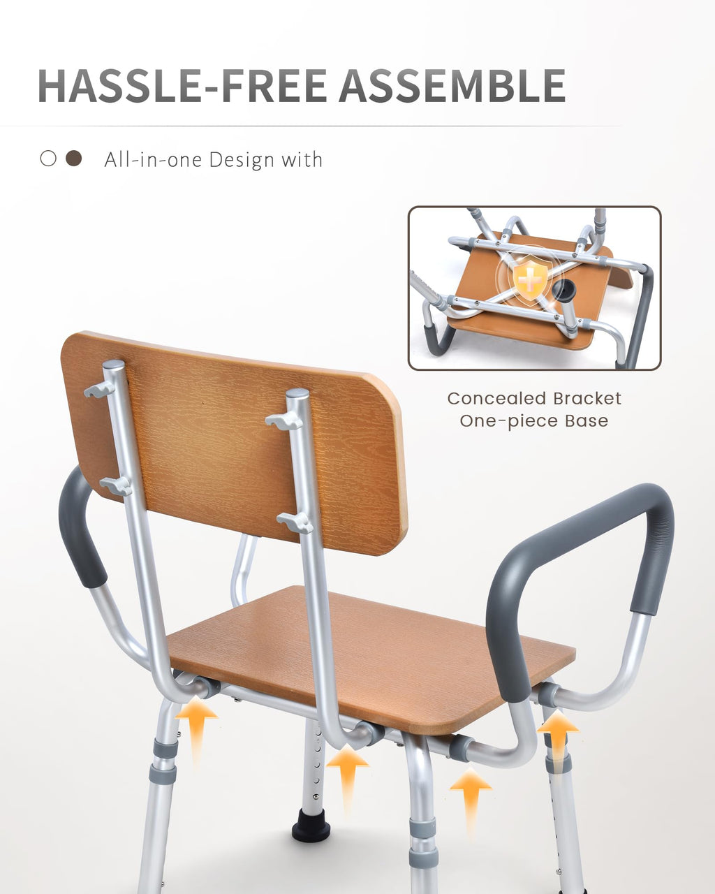 Height Adjustable Shower Chair with Arms and Back N979