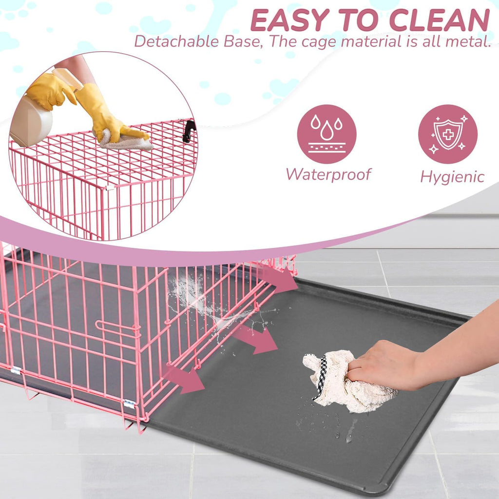 48" Large Double Door Folding Metal Wire Dog Crate with Divider Panel I511