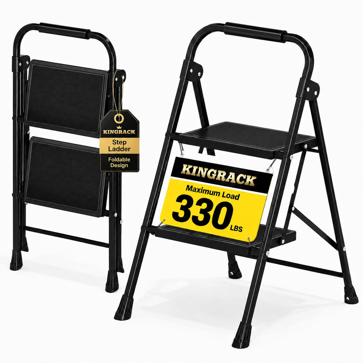 2 Step Folding Step Stool with Handrail Black V49162