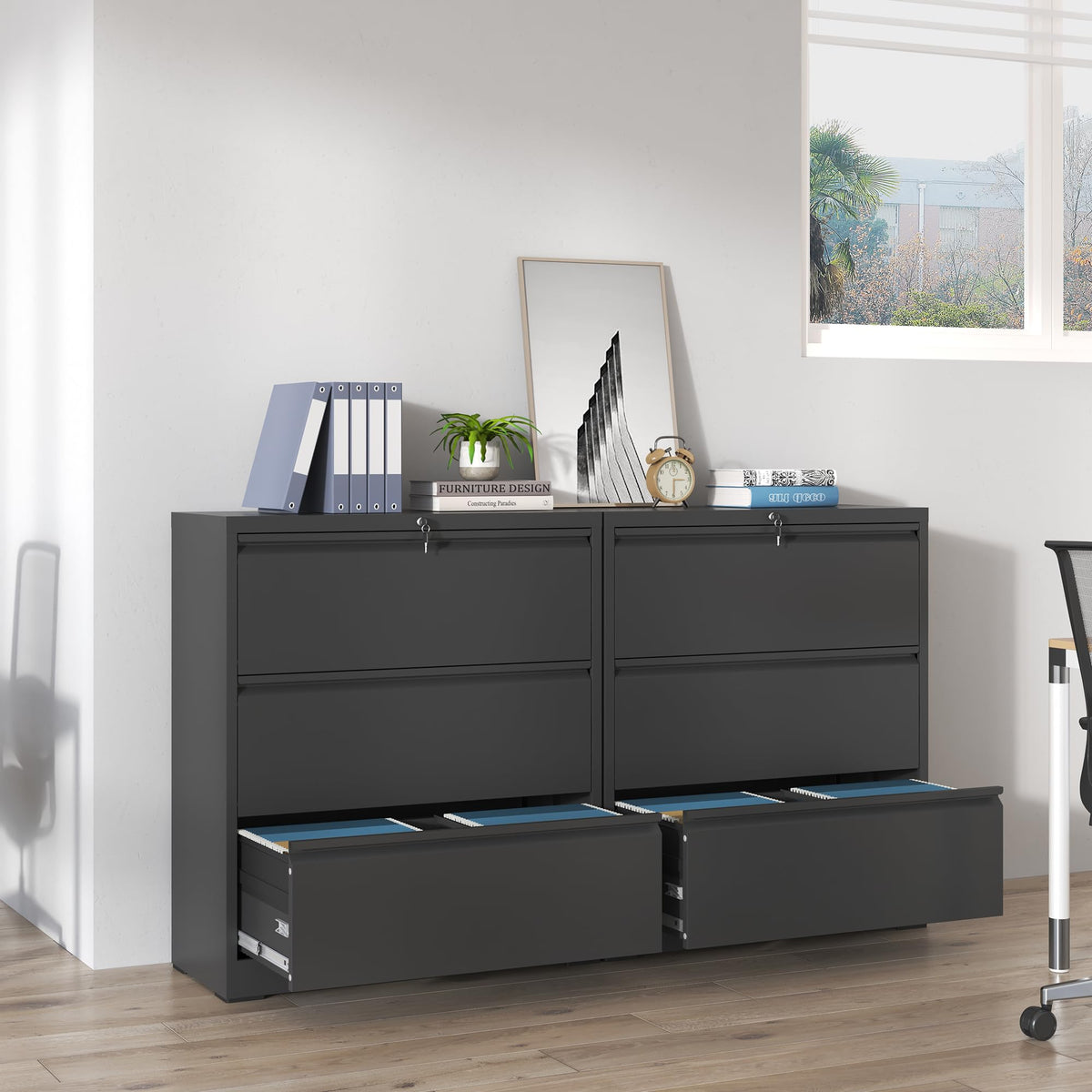 Black 3 Drawer Locking Metal File Cabinet G75484