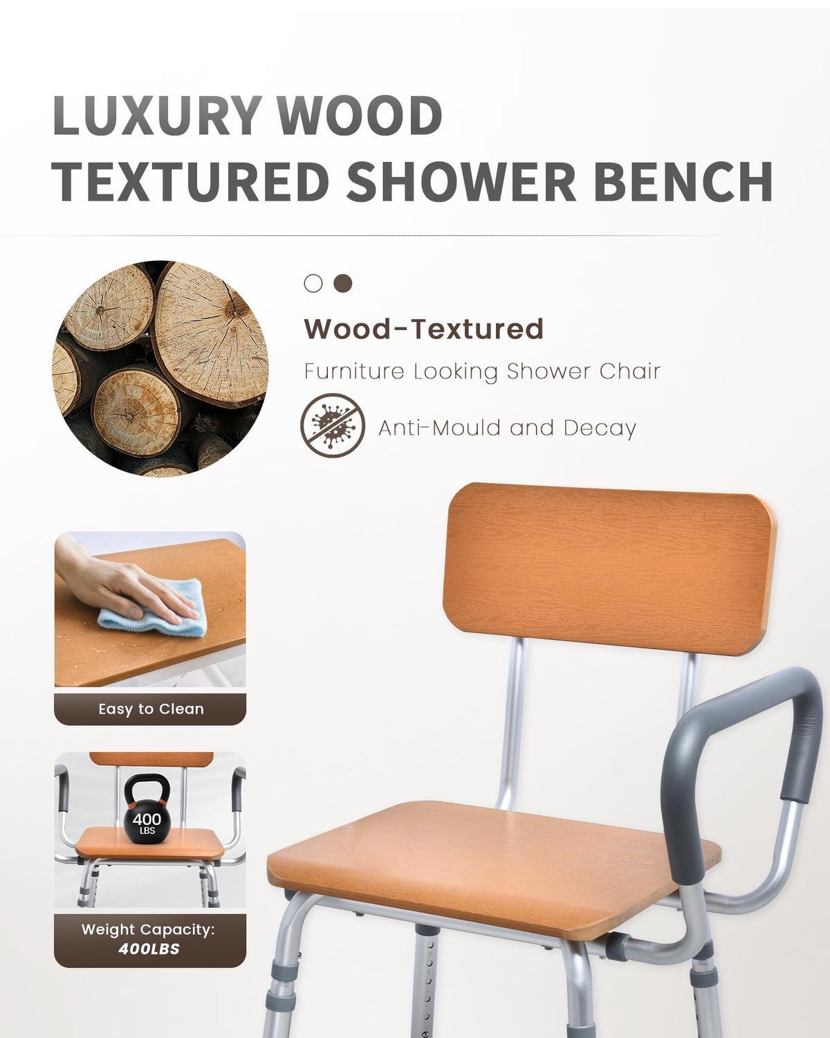 Height Adjustable Shower Chair with Arms and Back N979
