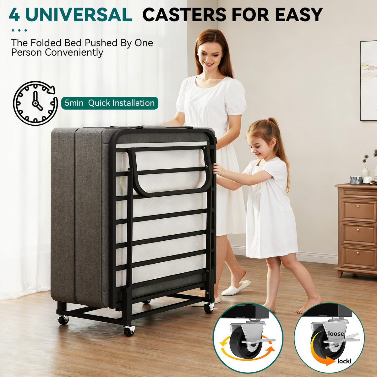 Folding Bed with Mattress and Metal Frame Z551076
