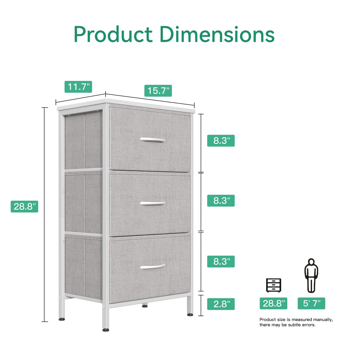 Light Grey 3 Drawer Dresser O613847