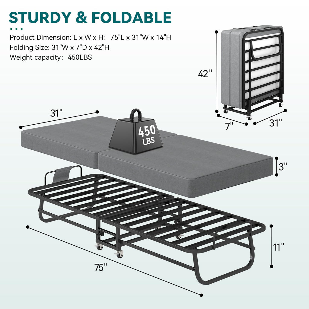 Folding Bed with Mattress and Metal Frame Z551076